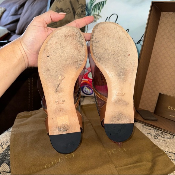 Gucci Horsebit Brown Leather Ankle Strap Thong Flat Sandals Size 36 - Picture 10 of 16